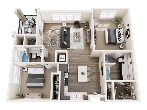 Floor plan for 2 beds, 2 baths, 1237 sqft